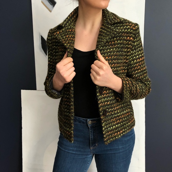 Bernardo Green Multicolor Tweed Blazer Medium - Picture 1 of 8